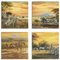 ARTLAND Wanddeko Leinwand Bilder Set 4tlg. je 30x30 cm Quadratisch Wandbilder Tiermotive Geparden Elefanten Zebras Steppe Afrika K2KL