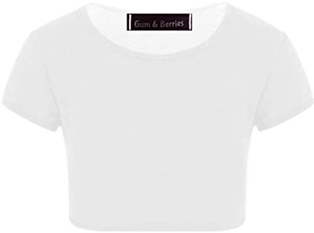 Kids Girls Neon Fluorescent Plain Short Sleeve Crop Tops T-Shirt Tee Top Dance Wear Gymnastic Fancy Dress Colour: White - Size: 13-14 Years