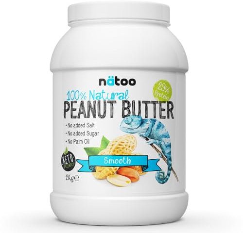 NÄTOO Burro di arachidi senza zuccheri - Peanut Butter - 100% arachidi tostate di alta qualità - 100% naturale Adatto ai Vegani, senza olio di palma e conservanti (2 kg (Confezione da 1), Smooth)