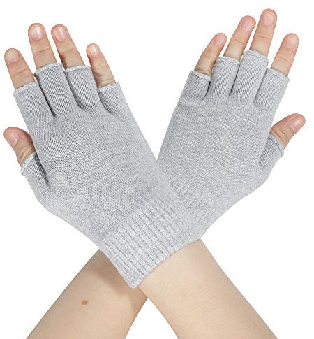 ZLYC Damen Wolle Halbfinger Handschuhe Winter Stricken Fingerlose Handschuhe (Einfarbig Grau),Einheitsgröße