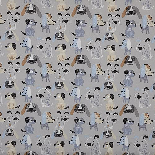 Kt KILOtela Gedruckt Canvas Dekostoff - 280 cm Breite - Meterware ab 0,5 m - Preis Gilt für 0,5 m | Hunde - Blau, Grau, Braun