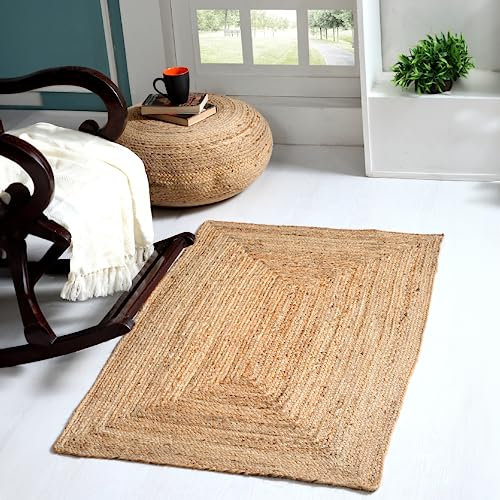 DHAKA Medium Geflochtener Bereich Teppich handgewebt mit natürlicher indischer Jute 90cm x 150cm