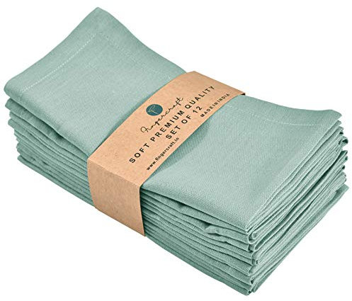 FINGERCRAFT Dinner Stoffservietten aus Baumwoll-Leinen-Mischgewebe, 12er-Pack, Premium-Qualität, auf Gehrung geschnittene Ecken für den täglichen Gebrauch Servietten sind vorgeschrumpft (Aqua)