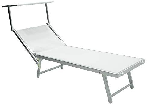 Stilè Faltbare Sonnenliege aus Aluminium und Textilene, für den Außenbereich, Garten, Terrasse, Strand oder Pool, mit Dach und verstellbarer Rückenlehne (weiß)