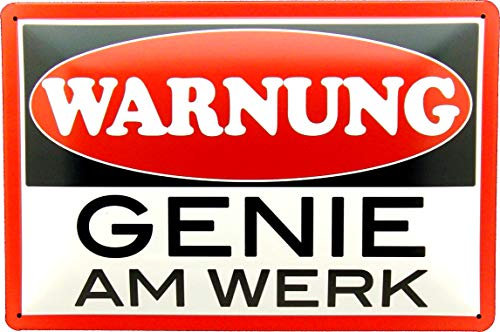 Tin Sign Blechschild 20x30 Warnung Genie am Werk im Warnschild Design für Wohnung Hobby Werkstatt Büro BAU Geburtstag Kinder Zimmer Jubiläum Feier