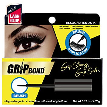 EBIN NEW YORK Grip Bond Eyelash Adhesive (Brush Type, Black/Dries Dark, 0.17 oz) | Hypoallergenic Latex Free Formaldehyde Free Lasts All Day Ideal for Sensitive Skins