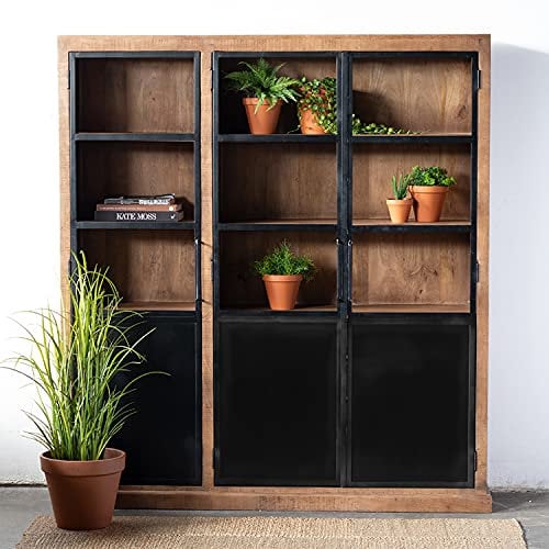 Industrie Design Vitrinenschrank Havard B 180 cm Mango Metall Vitrine Schrank