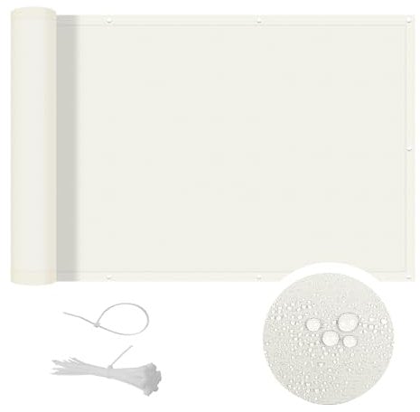 COOL AREA Balkon Sichtschutz 90x400cm Balkonverkleidung UV-Schutz PES Balkonabdeckung wetterfester mit Kabelbinder,Schutz vor neugierigen Blicken,Cream