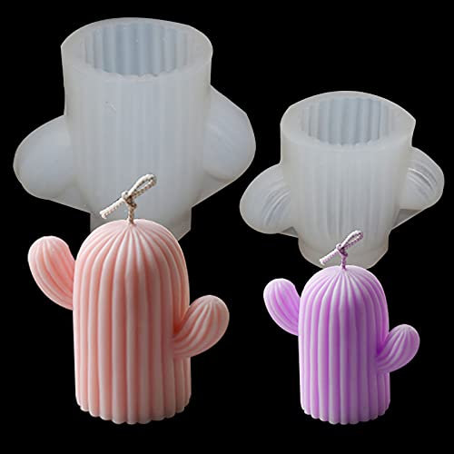 2 Stück Silikon-Formen für Kerzenherstellung, 3D-Kaktus, Kunstharz, Gießformen, Fondant, Seife, Ton, Bastelformen für Kunstharz, Handarbeit, Seife, Kerzenherstellung
