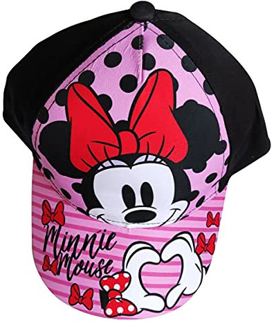 Minnie Maus Kappe Base Cape Mütze Motiv Schleifen Punkte Streifen und Herz für Kinder, Jungen und Mädchen (Schwarz, 52)