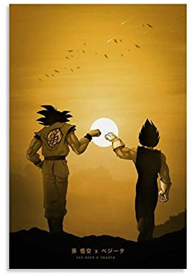 Hellove Drachen Ball Goku Vegeta im Sonnenuntergang Anime-Poster, dekoratives Gemälde, Leinwand, Wandkunst, Wohnzimmer, Schlafzimmer, Malerei, moderne Familie, , Dekoration, Poster, 40 x 60 cm