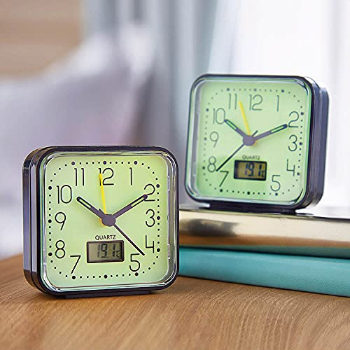 Coopers of Stortford - Glow in the Dark Alarm Clock with Easy Set Time and Alarm - Bold Numerals, Second Hand and Thermometer - H7 x W7cm
