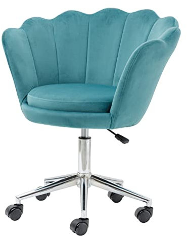 Baroni Home Gepolsterter Sessel mit Muschel-Rückenlehne aus Tiffany-Samt mit silbernen Rädern, Stuhl mit Rollen für den Schreibtisch, Höhe verstellbar, 69 x 71 x 84 cm