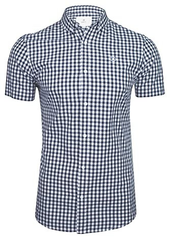 Xact Mens Cotton Gingham Check Shirt, Button-Down Collar, Short Sleeved (Baritone Blue) L