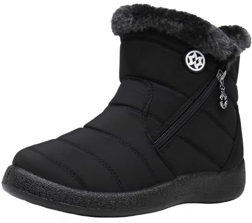 Stivali Donna Stivaletti Invernali Impermeabili Cerniera Stivali da Neve Cotone Caldo Peluche Caviglia Boots Bassi Scarpe Ultraleggero,Nero 3,43 EU