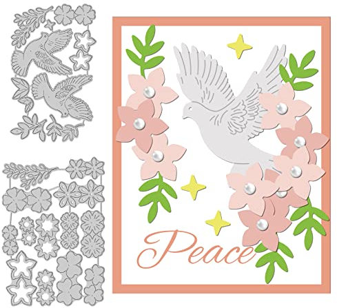GLOBLELAND 2 Set Blumen und Tauben Stanzschablonen zur Herstellung von Kartendekoration Friedensblätter Tiere Pflanzen Sterne Stanzschablonen Schablonen für Scrapbooking Fotoalbum dekorativ