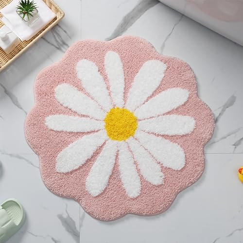 Joli tapis de bain à fleurs roses - Absorption d'eau - Antidérapant - Lavable en machine - Pour chambre à coucher, cuisine, salle de bain, toilettes, 65,6 x 65,6 cm (rose)