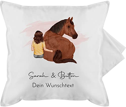 Kissenbezug - Pferd - Pferdemädchen Namen - Pferde Mädchen Geschenk - 50 x 50 cm - Weiß - Horse Gift pferdekissen Reiter pferden kuschelkissen Geschenke Kissen pferdemotiv pferdeliebhaber