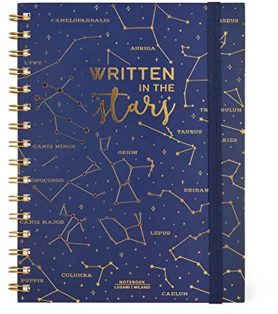 Legami - Quaderno Spiralato A Righe Large, A5, 200 Pagine staccabili, Elastico di chiusura, Taschina finale, in Carta certificata FSC®, Carta 100 g/m², 15,5x21 cm, Tema Stars