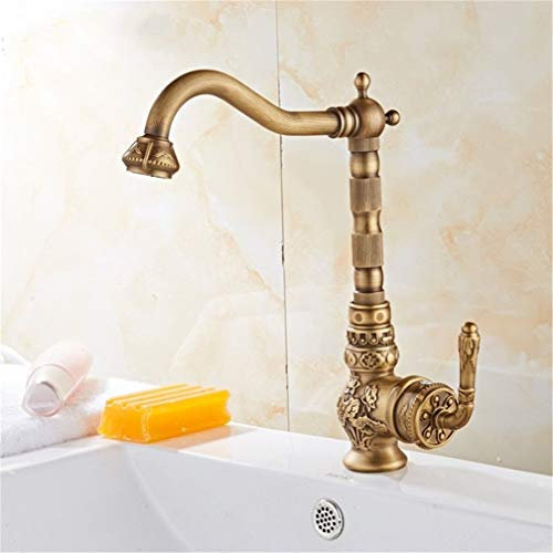 Antik-Messing-Küchenarmatur im Retro-Stil, Kalt- und Warmwassermischer, Einhebelmischer, 360-Grad-Drehung, mit Belüfter, Deckmontage, Spültisch-Mischbatterie