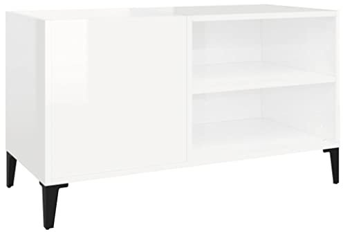 vidaXL Plattenschrank, Schallplattenschrank mit viel Stauraum, Plattenspieler Schrank für Wohnzimmer, LP Schrank Schallplattenständer, Hochglanz Weiß Holzwerkstoff