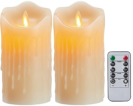 Koelaa 2 Stück LED Kerzen, Batteriebetrieben Kerzen, Flammenlose Kerzen mit Fernbedienung, LED Echtwachskerzen mit Fernbedienung und Timer, für Party Halloween Weihnachtsdekoration-7.5 * 15cm