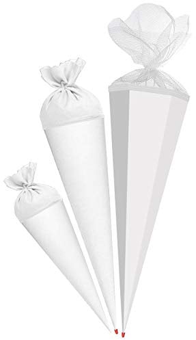 Schultüte - Rohling - WEIß - 100 cm - mit Holzspitze - 6 eckig - Tüllabschluß - Zuckertüte - Roth - Jungen Mädchen - einfarbig Uni - Schultütenrohling mit Ver..