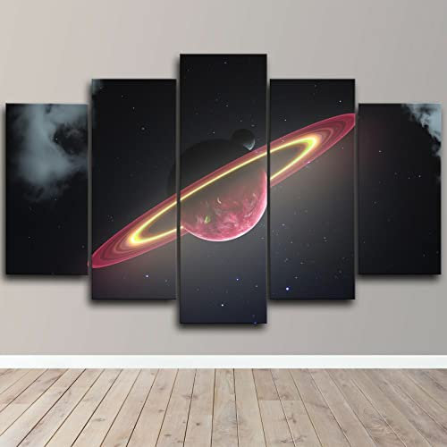 5 teiliges Bild Planeten Himmel Wolken Ringe Natur 5 teilig leinwandbilder,leinwanddrucke Bilder,Bild leinwand XXL 5 teilig,wandbilder Schlafzimmer Dekoration,Bilder,Poster,kunstdrucke 125x60cm