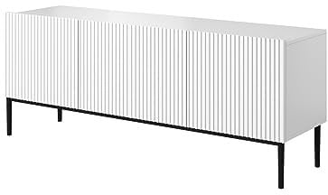 bogart TV Schrank Nicole 150 cm mit 3 Klappen/Türen, Griffloses Öffnungssystem, Schwarz Metallfüße, Fernsehtisch, TV-Möbel, Fernsehschrank, TV Tisch, TV Bank