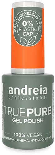 Andreia Professional Hema and TPO Free Gel Polish - TRUE PURE 21 Free and 100% Vegan for Sensitive Nails - UV LED Soak Off Gel Nail Varnish - Colour T15 Neon Orange 10.5ml