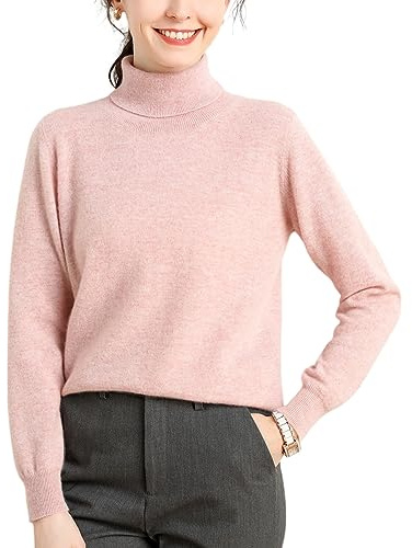 DISSA Pull Cachemire Femme Col Roulé Manches Longues,Rose,40
