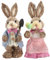 ZHDOKA 2 Stück Osterhasen-Figuren aus Stroh, 9,3 Zoll Schöne Stehende Hasenskulptur mit Ei und Schaufel, Tisch-Ostertiermodelle, Ornamente für Den Ostertag, Hausgarten, Desktop-Dekoration(Bunt)