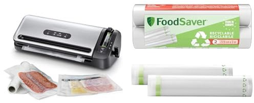 FoodSaver Envasadora al Vacío con un Cutter Incorporado + Foodsaver Bolsas de Envasado al Vacío Reutilizables, 5 Rollos, 36 Bolsas
