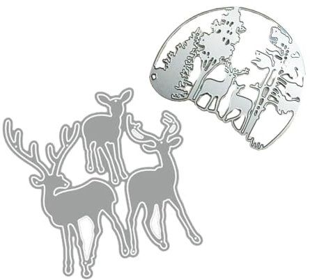 IFUDE Stanzschablone Weihnachts Baumkreis-Rahmen und Hirsch Stanzformen Set für DIY Scrapbooking und Kartenherstellung Dekorative Papierformen Fotoalben (2), Silber