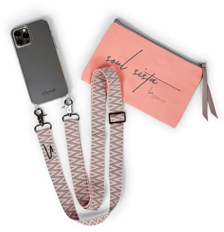 NOOMYA® Premium Fashion Handykette | Set Handyhülle iPhone 15 PRO MAX MAGSAFE & Handyband Sweet Grey | Handygurt zum Umhängen | Necklace Hülle mit Band | Set Wechselband mit Case | Geschenk