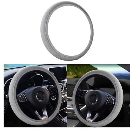 Adunsiaoto Autos Lenkradbezug Mikrofaser Leder Lenkradhülle, Auto Lenkradbezug Leder Universal 38cm, Universal Gemütliche Atmungsaktive Lenkradschoner(Grau)