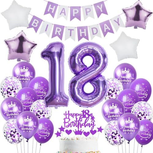Ohaoduo palloncini compleanno decorazioni viola 18 anni ragazza foil palloncini torta decorazioni