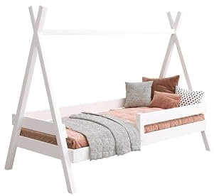 YOUKO Kinderbett Tipi Plus 160x80 cm - Rausfallschutz für Kinder - Montessori Bett aus Kiefernholz - Holz-Tipi Ohne Matratze