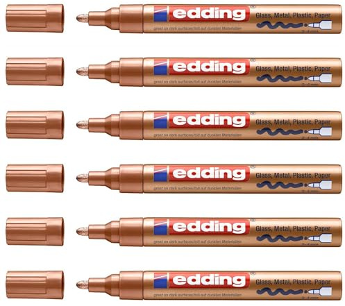 Edding Set mit 6 Markern, glänzend, 750, runde Spitze, Kupfer, 2-4 mm