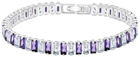 Uloveido Bracelet tennis baguette en oxyde de zirconium de 2,5 x 6 mm pour femme | Bracelet d'éternité classique en faux diamant taille émeraude taille 16,5 à 19,1 cm, 6.5 inch, Laiton, Oxyde de
