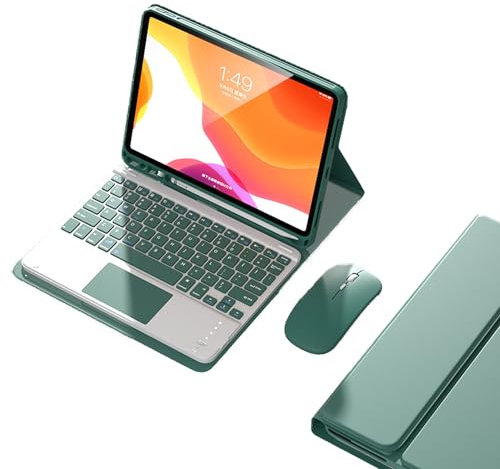 EHLCYS Étui avec Clavier Tactile pour Samsung Galaxy Tab S9 2023/S8 2022/S7 2020 11 / S9 FE 10,9 Tablette, Clavier Bluetooth sans Fil Amovible, Coque Arrière en TPU Souple Ultra Fine,Vert