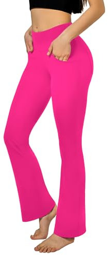 SINOPHANT Flared Yogahose Damen Leggings High Waist Schlaghose Blickdicht Leggins Bootcut Jogginghose with Taschen Rosa M
