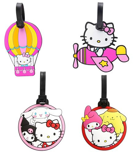 Hello Kitty and Friends Gepäckanhänger für Koffer, 4er-Pack, offizielle Lizenz, Hello Kitty Taschenanhänger, niedlicher Gepäckanhänger