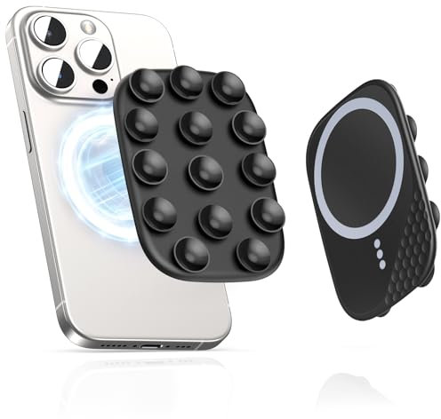 smofish Silikon Handy Saugnapf Halterung, Magnet Handyhalterung mit MagSafe Kompatibel mit iPhone und Android, Magnetische Handyhalterung für Dusche, TikTok Ersteller, Videos und Selfies, Schwarz