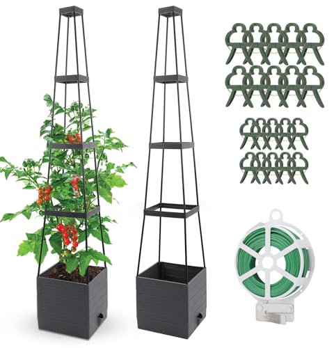 Qaobo 2 Pack Raised Garden Bed, Planter Boxes with Trellis 58.3'' Tomato Planters for Climbing Vine Vegetables Flowers Plants Self Watering Tomatoes Cage for Outdoor Patio Greenhouse