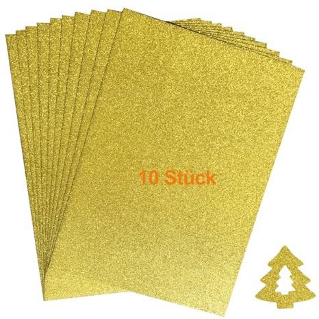 Glitzerpapier zum Basteln, 10 Blatt Buntes Glitter Papier, Blatt Gold Glitzerpapier, Glitterkarton zum Basteln für DIY Grußkarten Scrapbooking Kartenleder