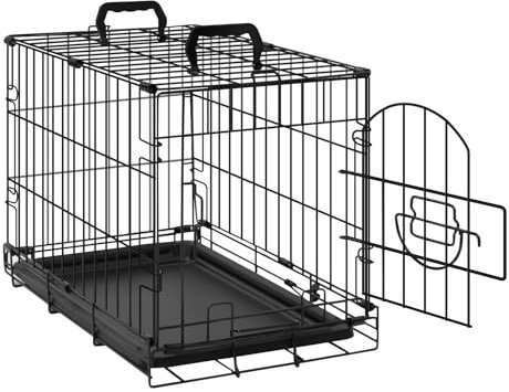 EUGAD Hundekäfig kleine Hunde Katzen, Hundetransportkäfig 46x35x31cm, Hundebox Auto, Transportbox Hund, Gitterbox Hund faltbar, Hundetransportbox mit Tür Bodenwanne Griffen, aus Metall, 0351GL