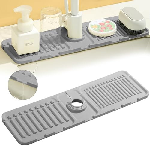 RCYHCY Silikon Wasserhahn Matte, 44.5 x 14.5 cm Abtropfmatte Silikon, abtropfmatte Wasserhahn, Wasserhahnmatte Spritzschutz für Küche und Badezimmer Arbeitsplatte Schützen