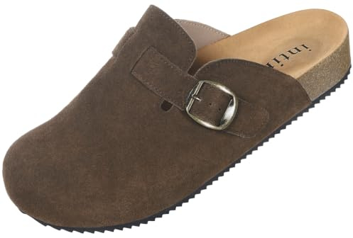 Intini Zoccoli e Sabot Uomo Donna Ciabatte in Pelle Chiuse | Pantofole Comodo, Scarpe con Adjustable chiusura, Ciabatta Sottopiede in Sughero