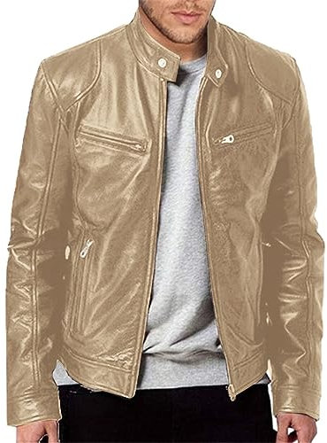Veste Trench Coat Homme Automne Et Hiver Col Montant Veste en Cuir Fermeture Éclair Veste en Faux Cuir Veste à Manches Longues Veste Isolante Homme, doré, 4XL